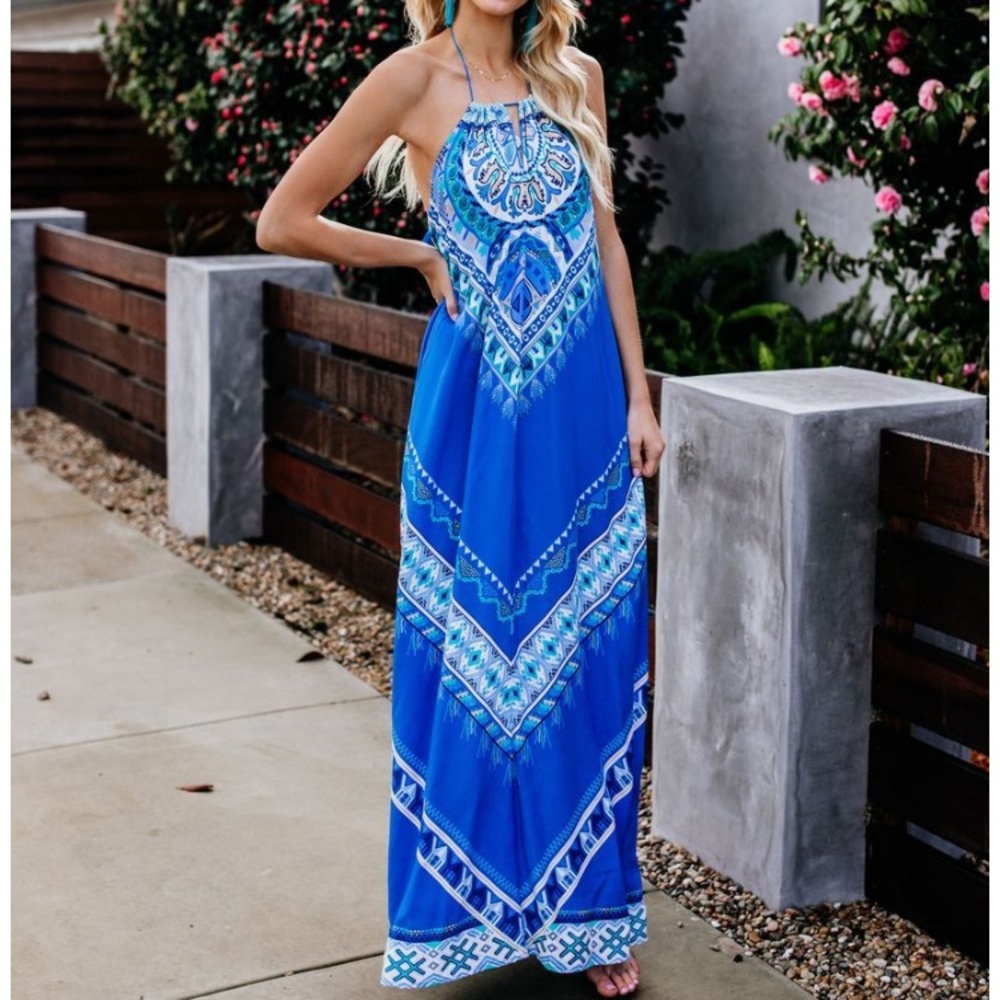 Vici blue halter maxi dress